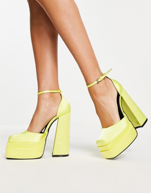 Daisy Street heeled shoes with strap detailing in sage green vinyl