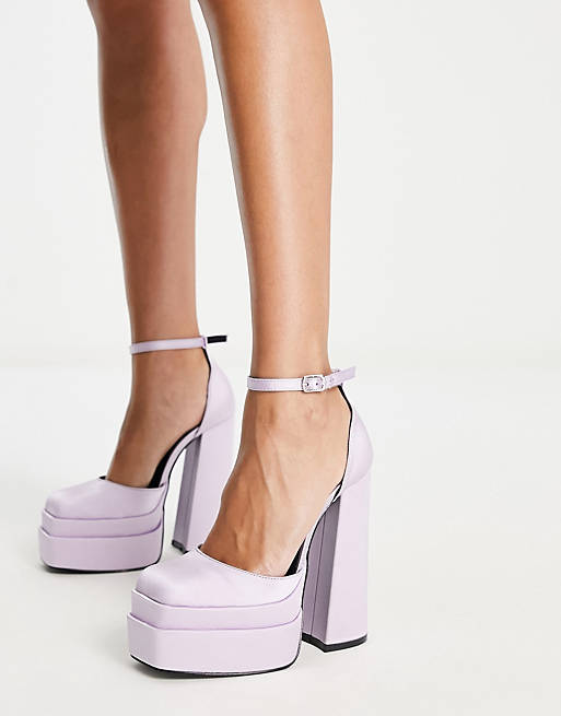 Womens Shoes Heels Sandal heels Daisy Street Exclusive Double Platform Heeled Shoes in Purple 