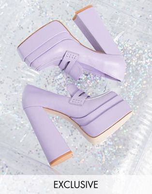 Daisy Street Exclusive double platform heeled shoes in lilac