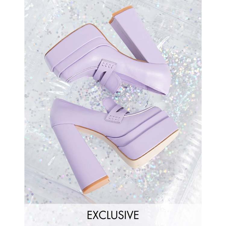 Daisy Street Exclusive double platform heeled shoes in lilac | ASOS