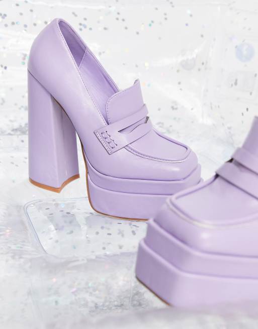 Daisy Street Exclusive double platform heeled shoes in lilac, 3 of 4