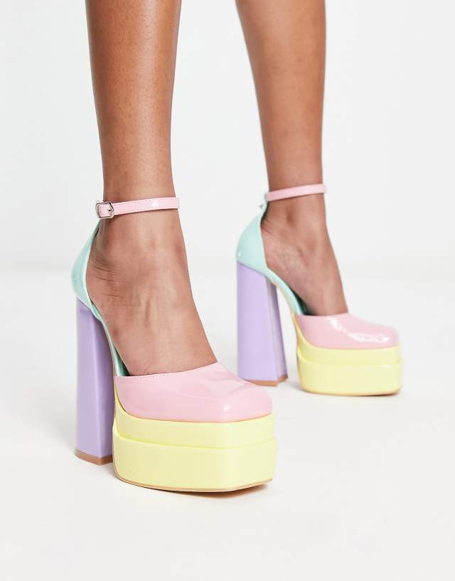 Daisy Street Exclusive double platform heeled shoes in pastel