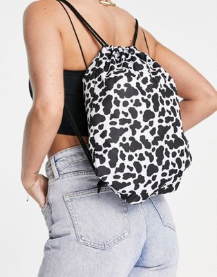 Daisy Street Exclusive drawstring backpack in cow print