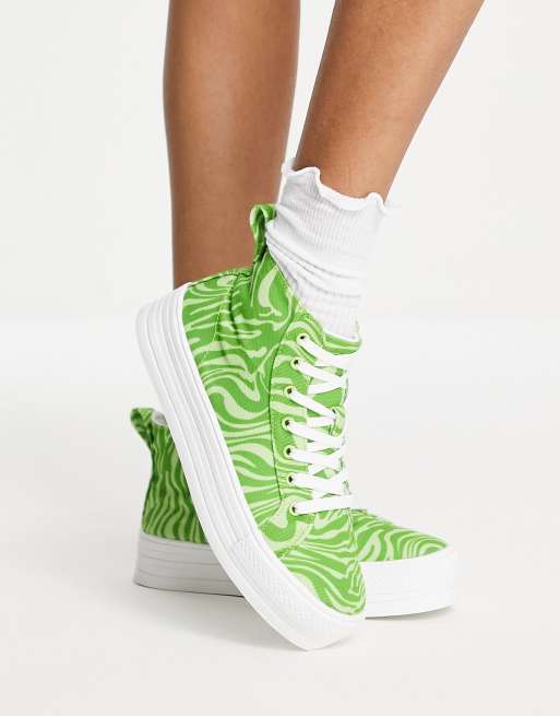 Daisy Street Exclusive high top sneakers in green swirl print ASOS