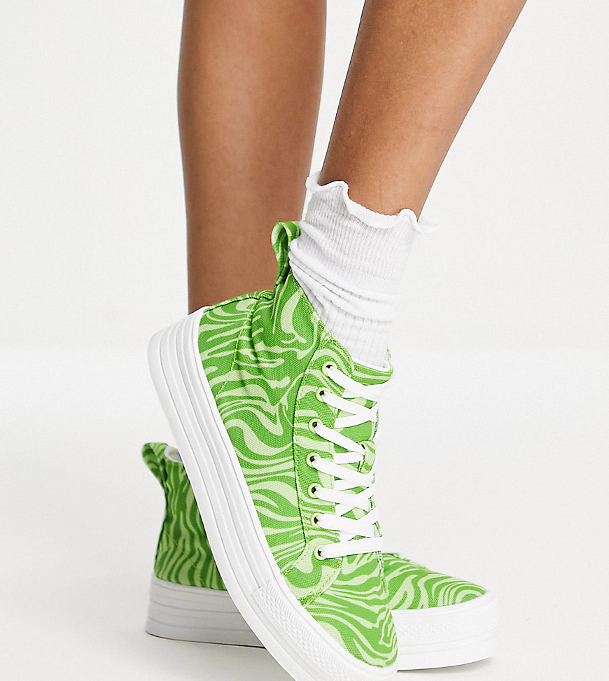 Daisy Street Exclusive High Top Trainers In Green Swirl Print