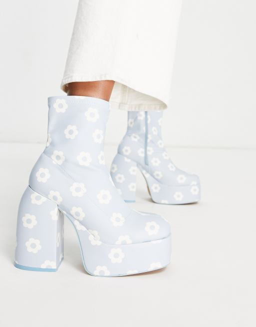 Daisy Street Exclusive – Niebieskie botki na obcasie i platformie w stokrotki, 3 z 4