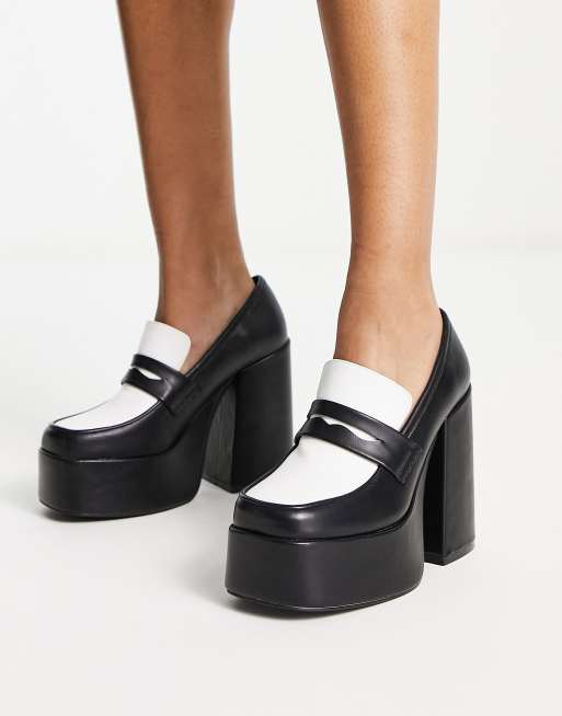 Daisy Street Exclusive platform heeled loafers in monochrome, 3 of 4