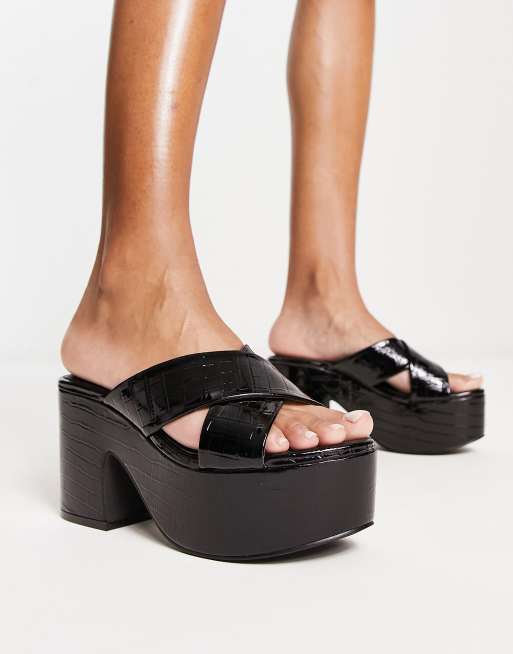 Daisy Street Exclusive platform heeled sandals in black