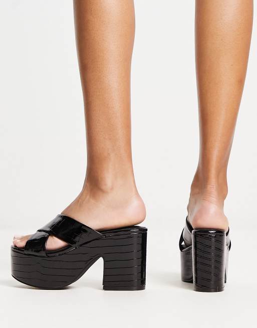 Daisy Street Exclusive platform heeled sandals in black