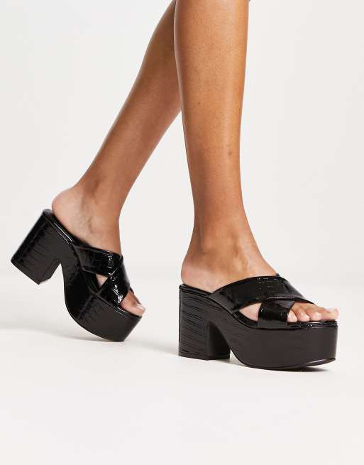 Daisy Street Exclusive platform heeled sandals in black