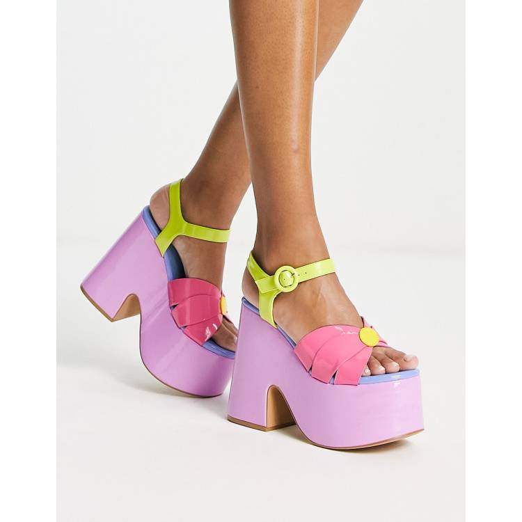 Daisy Street Exclusive platform heeled sandals in multicolour | ASOS