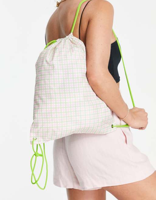 Daisy Street Exclusive – Plecak z troczkami w różowo-zieloną kratkę vichy