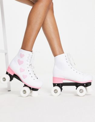 Daisy Street Exclusive roller skates in white with pink hearts - ASOS Price Checker