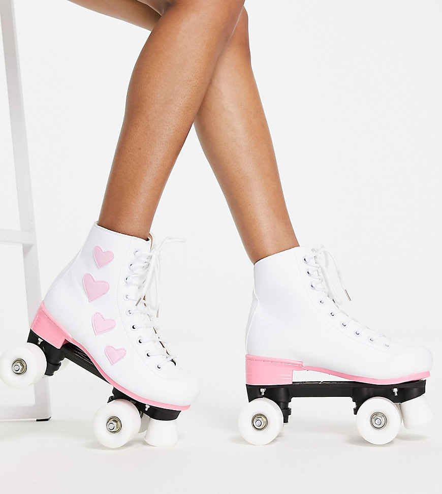 Daisy Street Exclusive roller skates in white with pink hearts