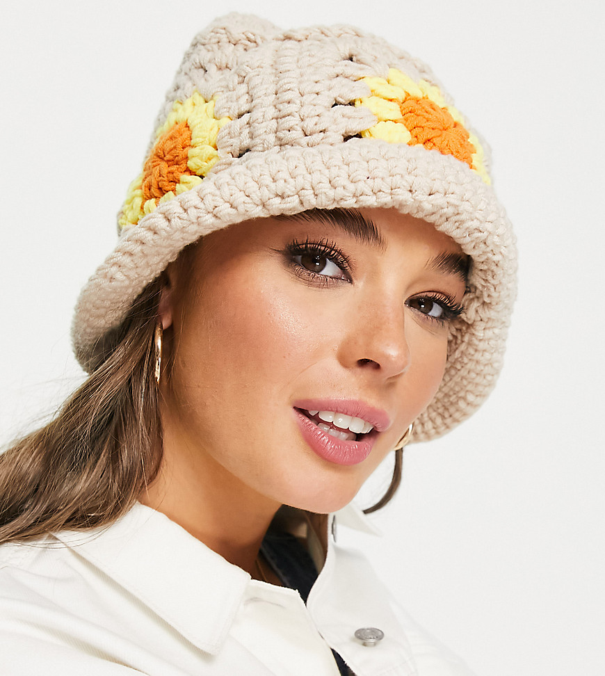 Daisy Street Exclusive sun hat in crochet sunflower-Neutral