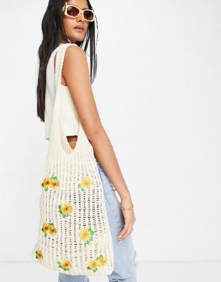 Daisy Street Exclusive tote bag in sunflower crochet design