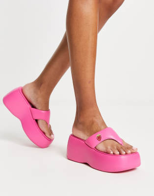 Daisy Street Exclusive - Zehenstegsandalen in Rosa mit dicker Sohle