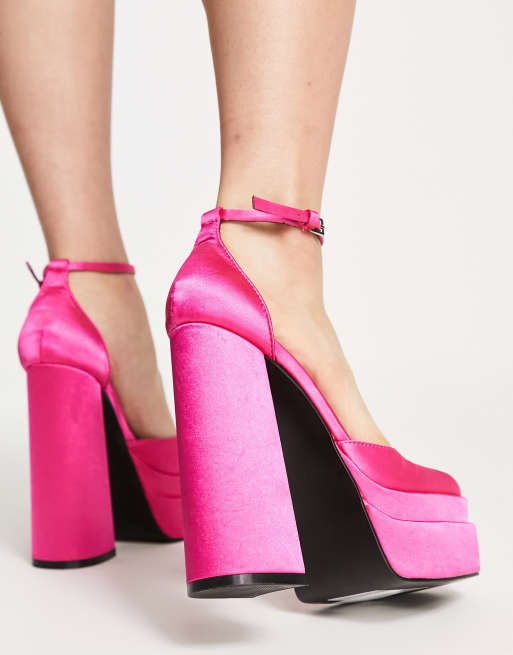 Daisy Street - Exclusivité - Chaussures à talon avec double semelle plateforme - Rose éclatant satiné, 3 de 4
