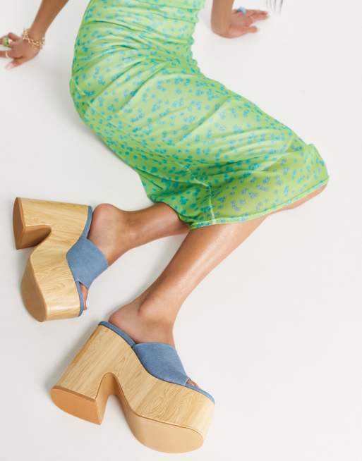 Daisy Street – Exklusive Sandalen im Denimstil mit dicker Plateausohle in Holzoptik , 3 von 4