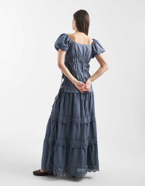 chinese dress ladies Believe In Love Embroidered Maxi Dress Blue