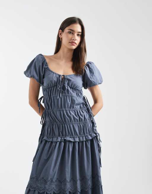 knee length dresses for ladies Harper Maxi Dress, in Steel Blue Chiffon, Size: XL | Show Me Your Mumu main image 1