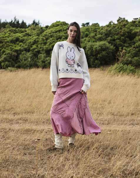 Daisy Street - falda midi arrugada en rosa empolvado - view 1