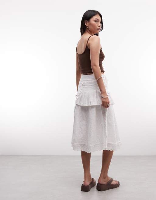 Daisy Street - Falda midi blanca bordada con capa superpuesta, 4 de 5