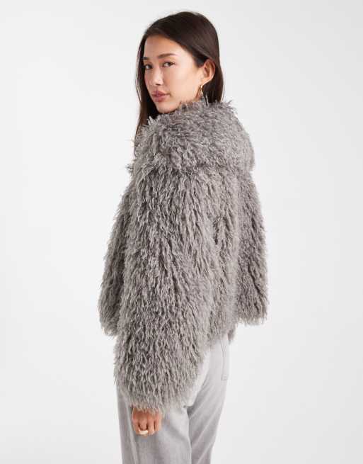 Daisy Street faux fur cocoon coat with ribbed cuff detailing in