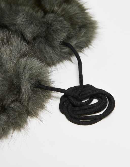 Daisy Street faux fur mittens in dark green, 2 of 3