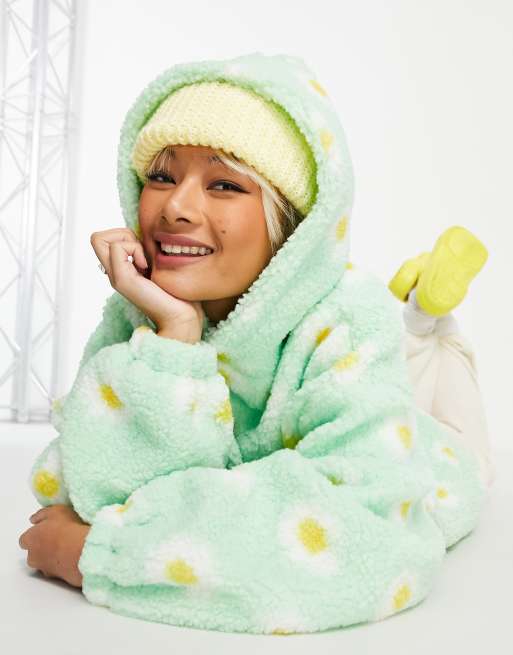 Daisy Street - Felpa oversize con cappuccio in pile con stampa a fiori