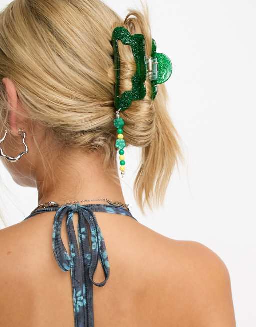 Daisy Street - Fermaglio per capelli verde con charm e perline 