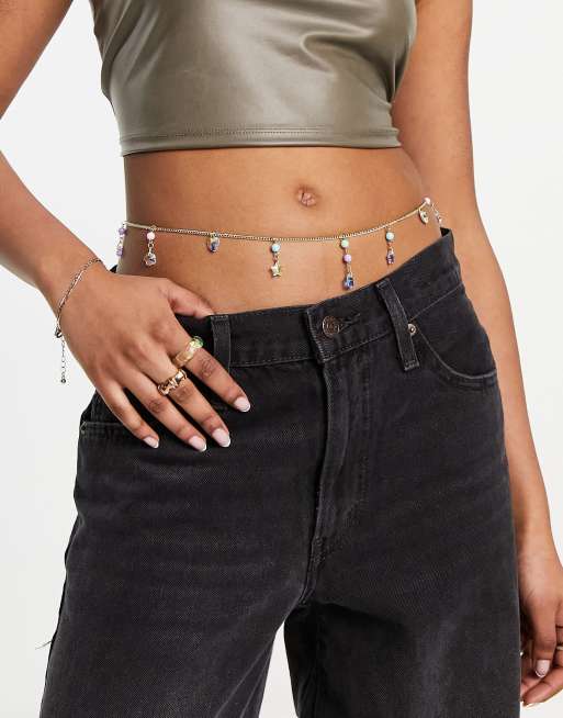 Daisy Street festival charm beaded belly chain in gold