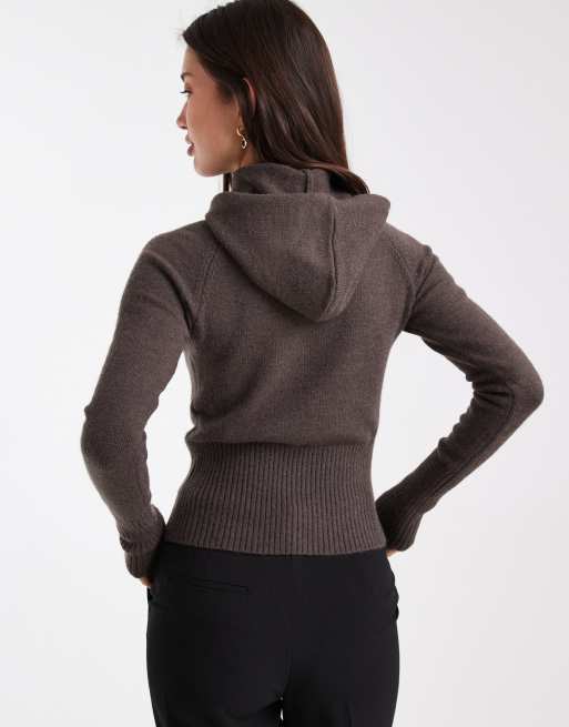Daisy Street – Figurbetontes Strickoberteil in Braun mit Kapuze, 4 von 4