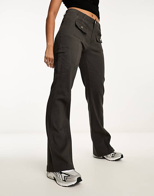 Daisy Street fit and flare cargo pants in charcoal