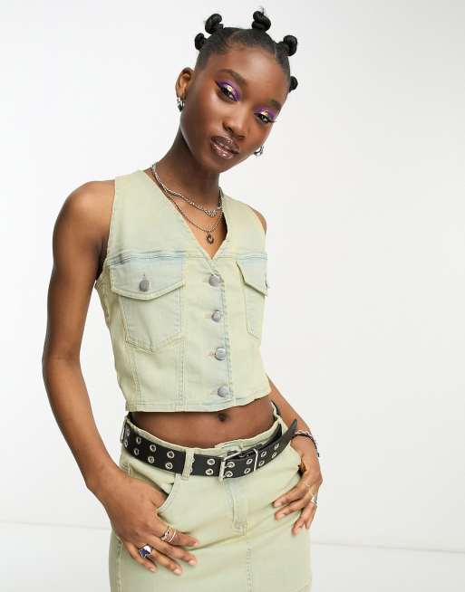 Daisy Street fitted denim crop top in acid wash - part of a set