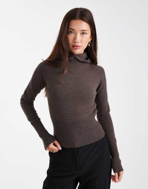 Daisy Street fitted hooded knit top in brown - view 1