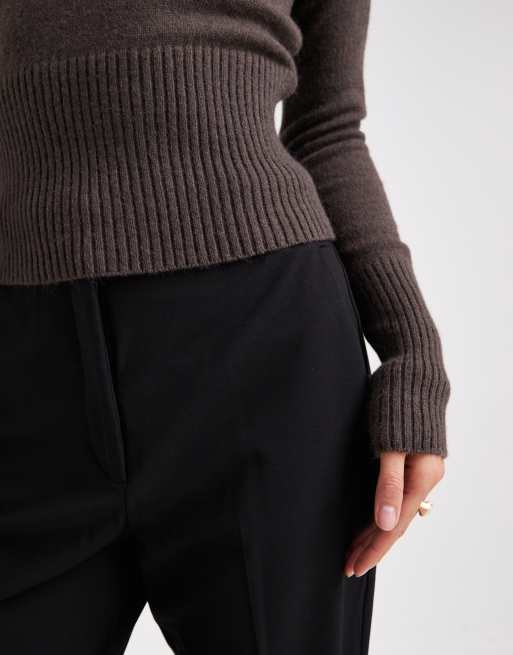 Daisy Street fitted hooded knit top in brown, 3 of 4