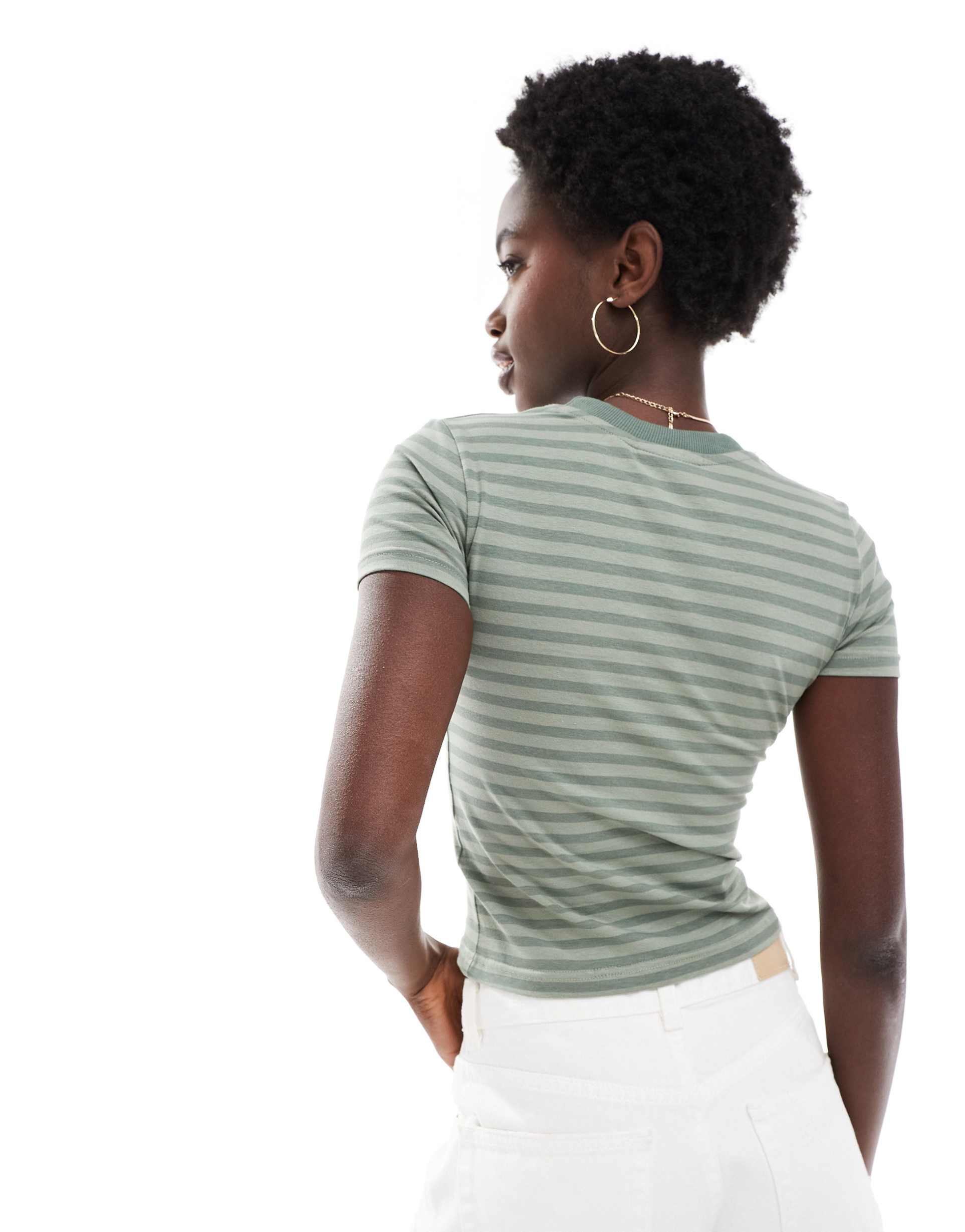 daisy street fitted longline baby tee in green stripe