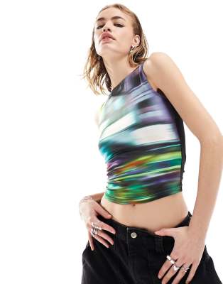 Daisy Street Daisy Street fitted vest in blur print-Multi