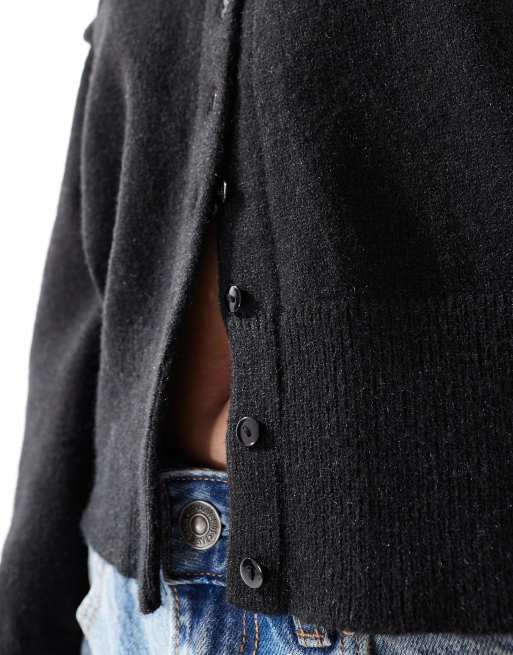 Daisy Street fitted waist cardigan in black, 3 of 4