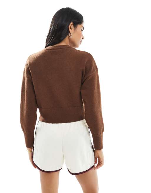 Daisy Street fitted waist cardigan in brown