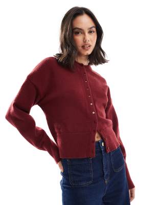 fitted waist cardigan in burgundy-Red