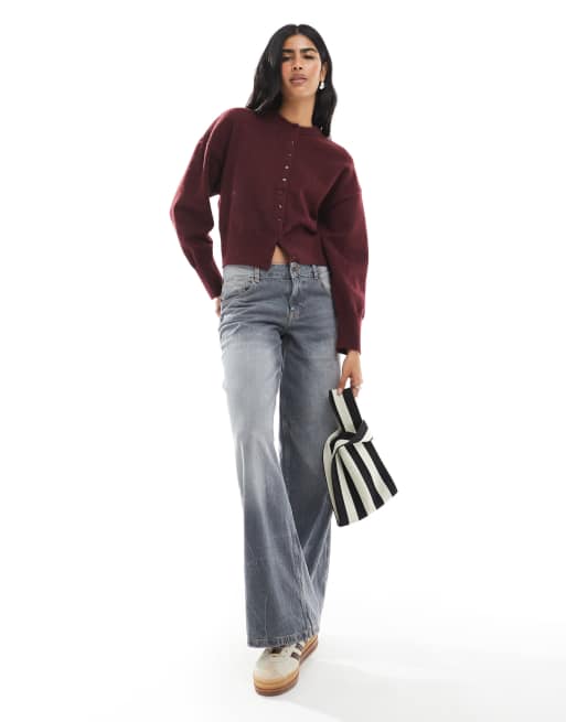Daisy Street fitted waist cardigan in burgundy
