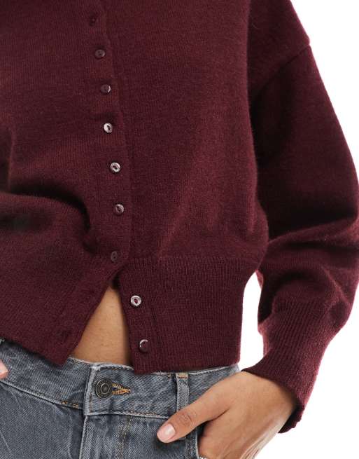 Daisy Street fitted waist cardigan in burgundy
