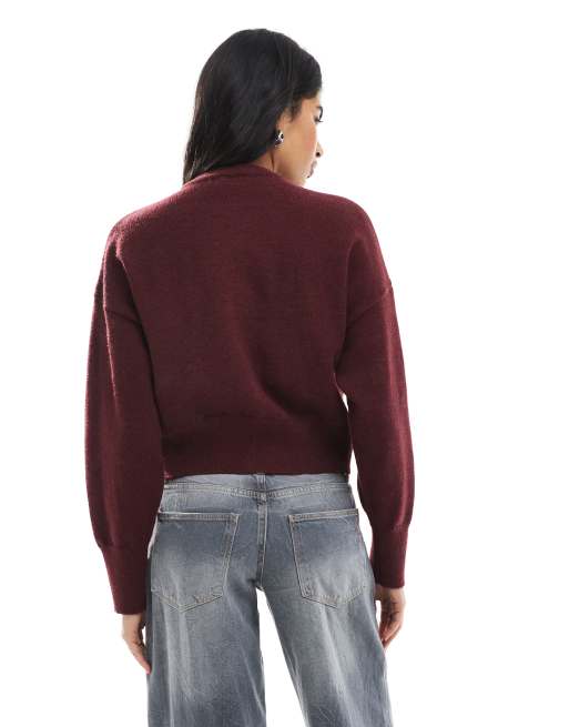 Daisy Street fitted waist cardigan in burgundy