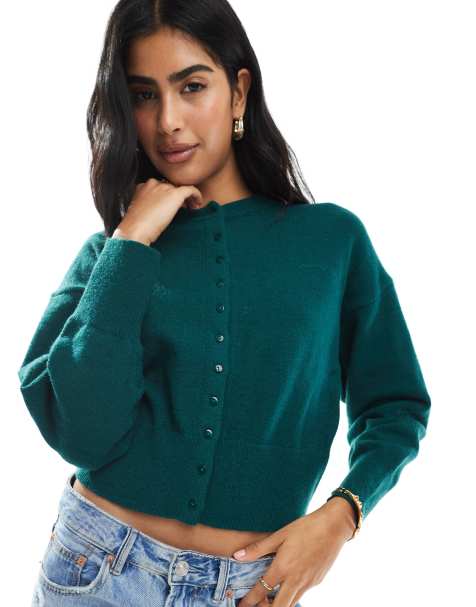 Daisy Street fitted waist cardigan in green - view 1