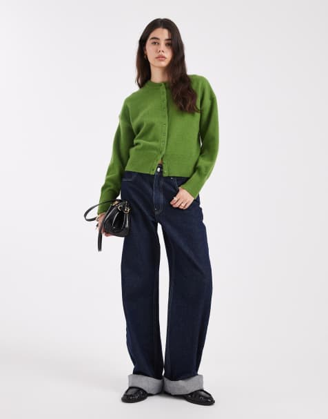 Daisy Street fitted waist cardigan in green - view 1