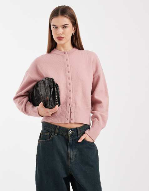 Daisy Street fitted waist cardigan in mauve pink