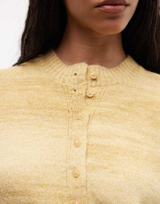 Daisy Street fitted waist cardigan in muted yellow, 2 of 4