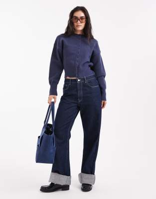 Daisy Street Fitted Waist Cardigan In Blue